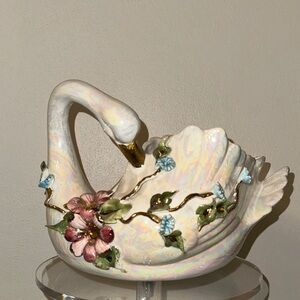 Vintage Capodimonte made in Italy swan floral planter
